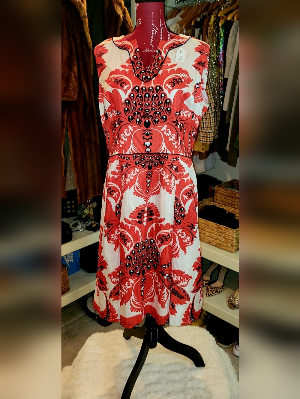 Preston & York Red and White Floral A-Line Women’s Dress